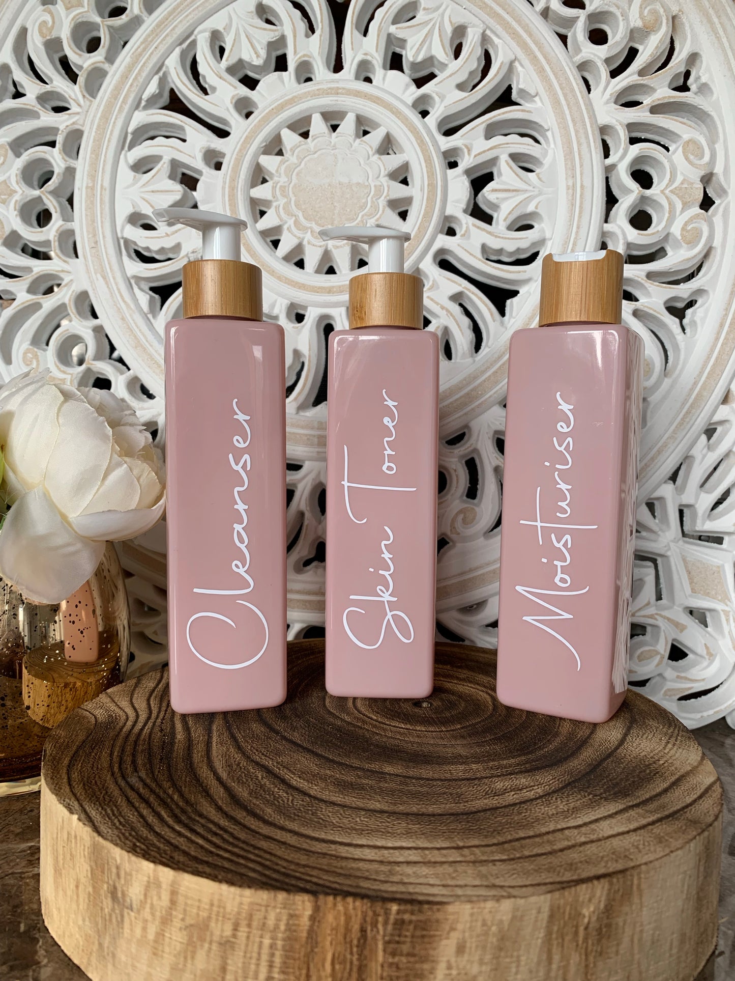 Set of Square Pink Pump Bottles (x3) 250ml