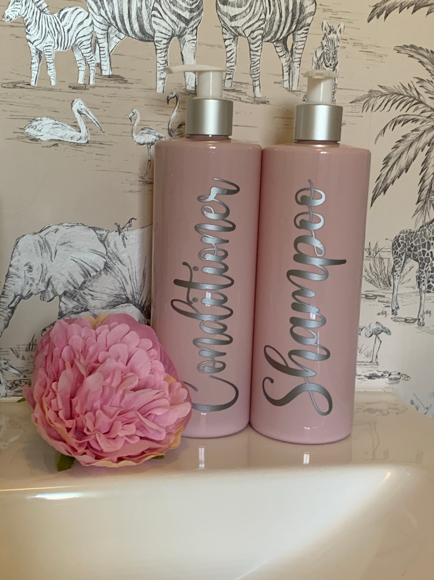 Personalised Pink Pump Dispenser with Matt silver Pump