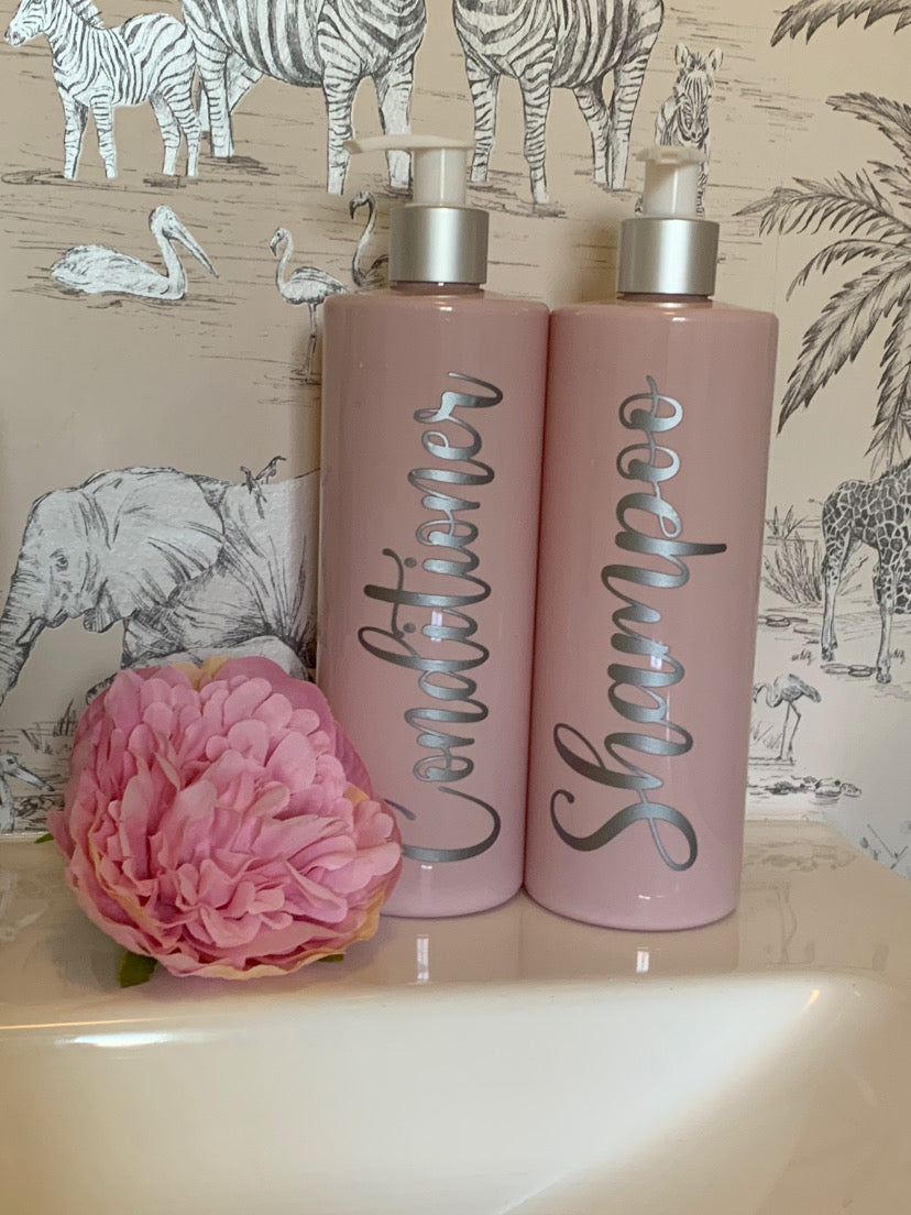 Personalised Pink Pump Dispenser with Matt silver Pump